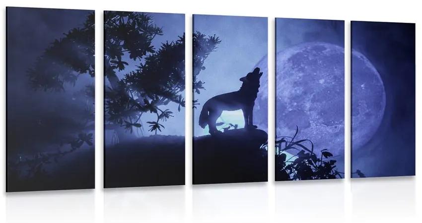 5-dielny obraz vlk v splne mesiaca Varianta: 200x100