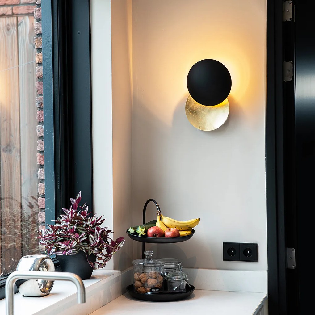 Inteligentná nástenná lampa čierna so zlatom vrátane WiFi G9 - Sunrise