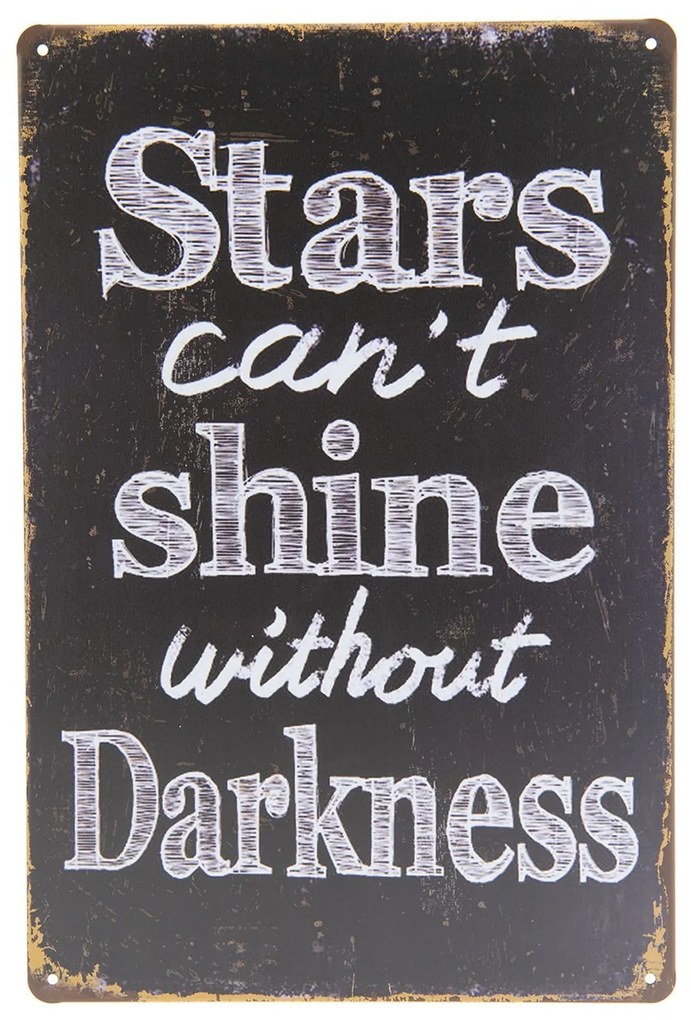 Čierna kovová ceduľa STARS s úmyselným odieraním a patinou - 20 * 30 cm