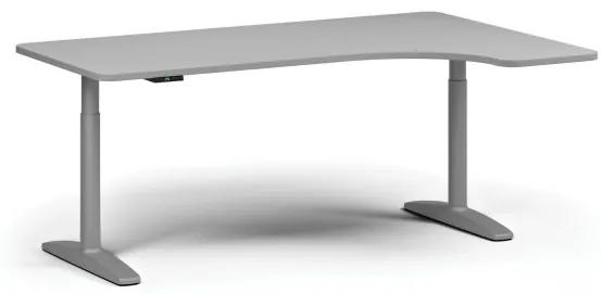 Výškovo nastaviteľný stôl OBOL, elektrický, 675-1325 mm, ľavý/pravý, doska 1800x1200 mm, sivá zaoblená podnož, sivá