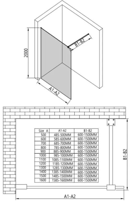 Erga Paris, sprchová zástena Walk-In 110x200 cm s poličkou a vešiakom na uteráky, 8mm číre sklo, chrómový profil, ERG-V02-PARIS-110x200-CL-CR-BAR