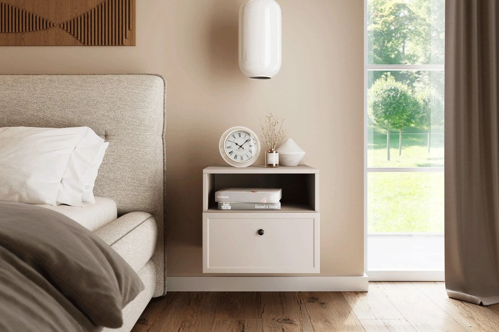 Závesný nočný stolík Lorini 45 cm - kašmírová / čierna úchytka G