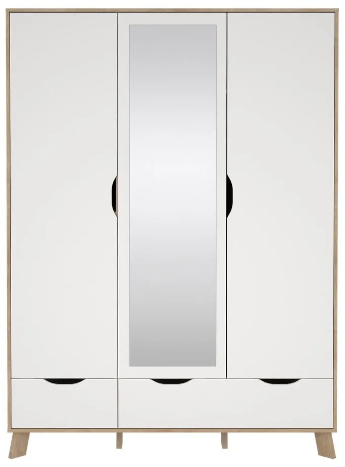 Biela/v prírodnej farbe šatníková skriňa v dekore duba so zrkadlom 147x201x58 cm Ikast – Tvilum