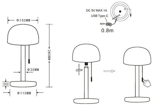 Globo 21016S - LED stolná lampa NORMAN LED/1,5W/3,7V 3000/4200/6000K čierna