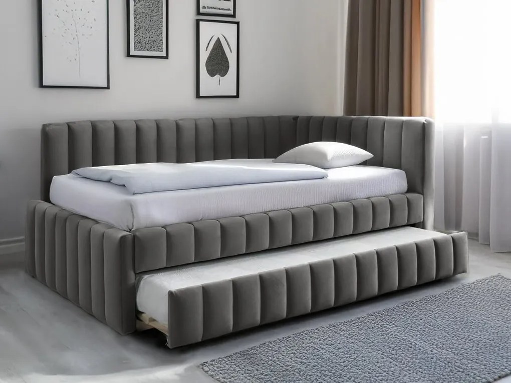 AKCIA Čalúnená posteľ COMFINO VELVET s prístelkou 120x200 cm sivá II. akosť