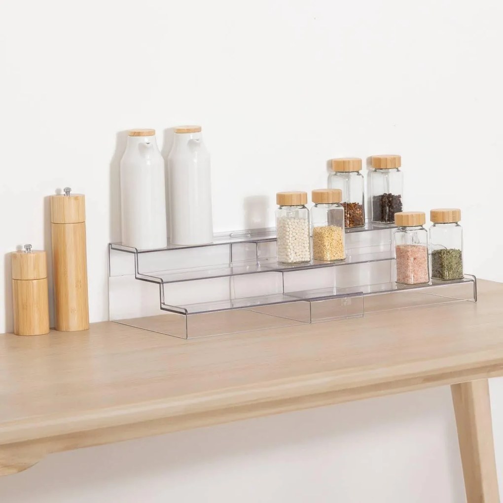 JJA Prídavná rozťahovacia polička, organizér na korenie, 3 schodíky, 31 - 58 x 23 x 12 cm