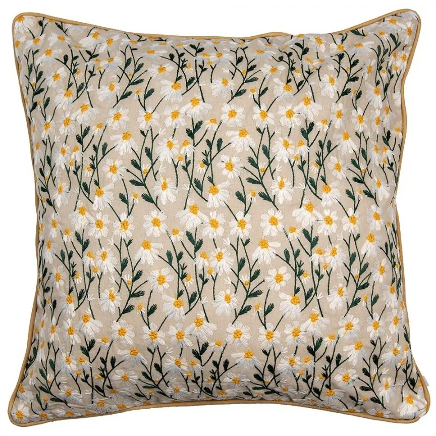 Béžová obliečka na vankúš s margarétami Margareth - 45*45 cm
