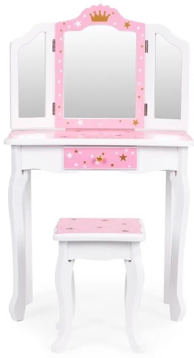 Detský kozmetický stolík s trojitým zrkadlom a taburetkou