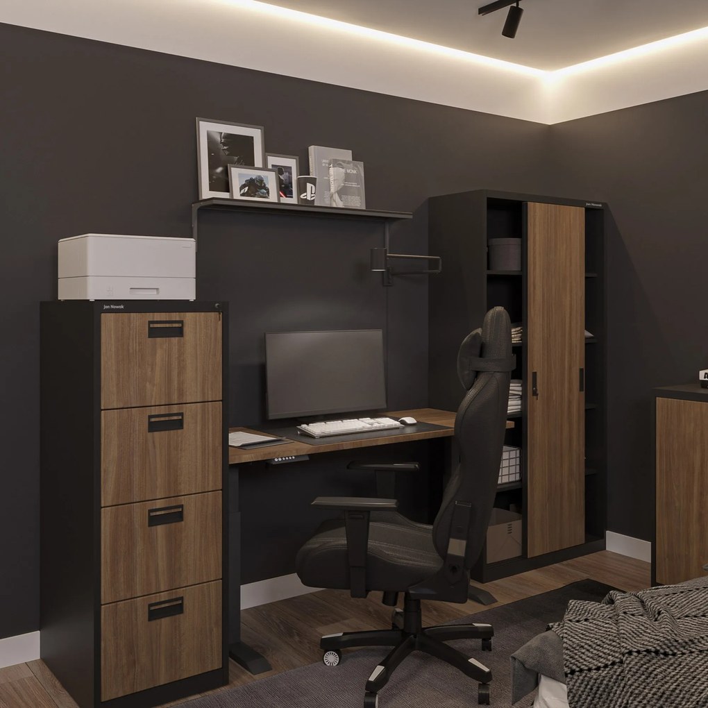 Kovová kartotéka, 4 zásuvky SARA V4, 460 x 1320 x 620 mm, Eco Desing: antracitová/ orech