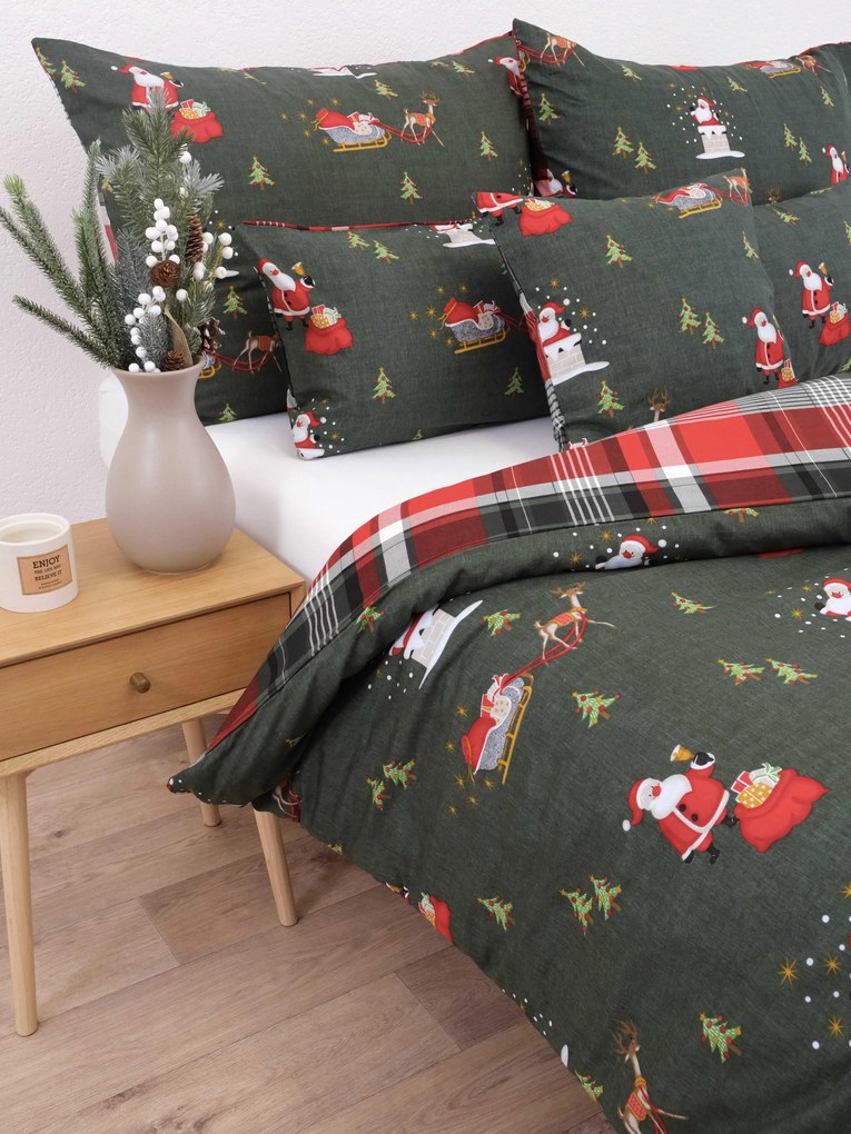 Vianočné predĺžené bavlnené obliečky Renforcé - Polárny sen zelené