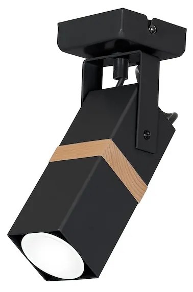 Bodové svietidlo Vidar, 1x drevené/čierne kovové tienidlo, b