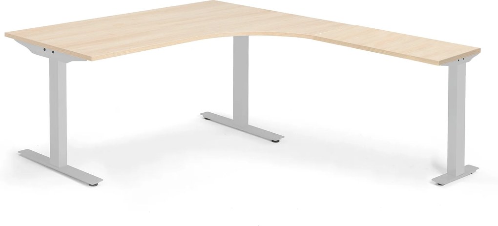 Modulus ergonomický stôl, T-stojan, 1600x2000 mm, strieborný rám, dub