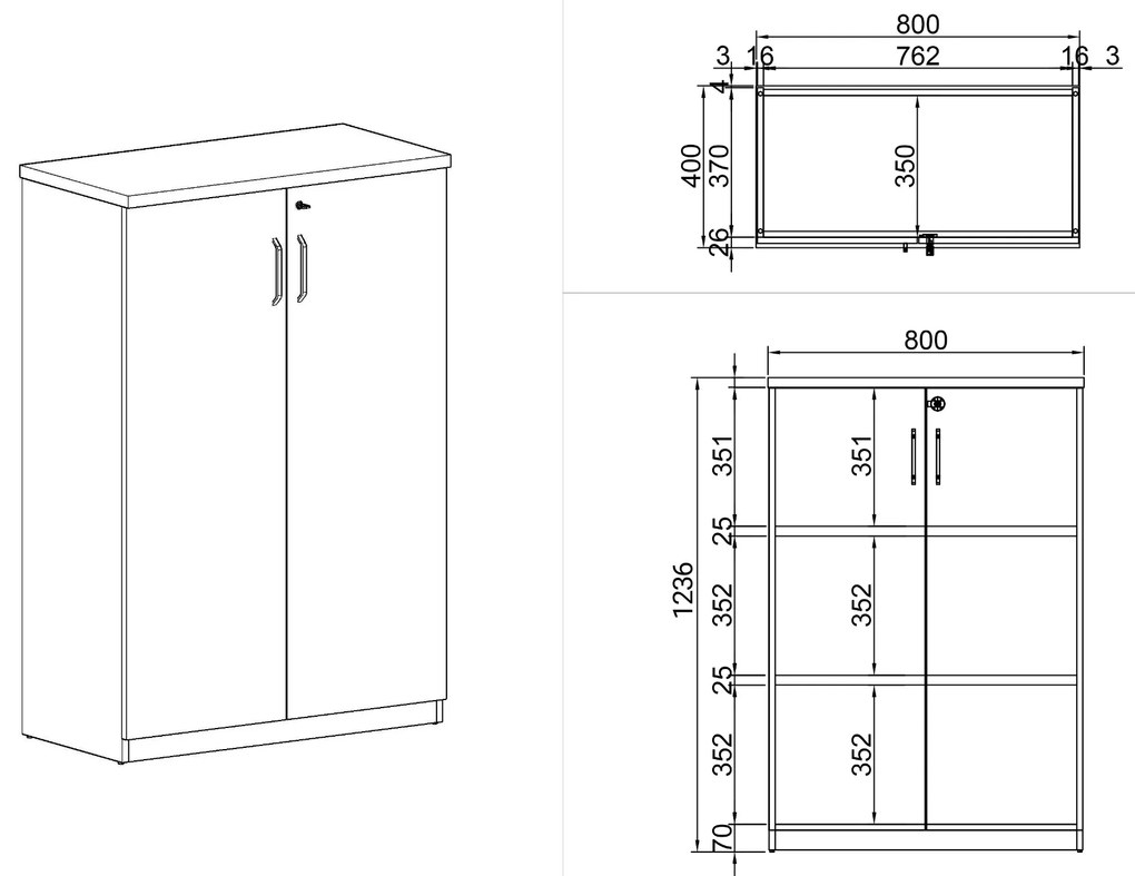 Kancelárska skriňa ARRISTO LUX, 800 x 400 x 1236 mm, orech