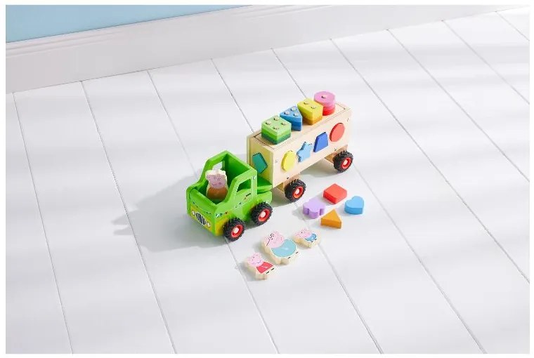 Drevené nákladné auto s prívesom Prasiatko Peppa (auto s drevenými tvarmi) (100395658)
