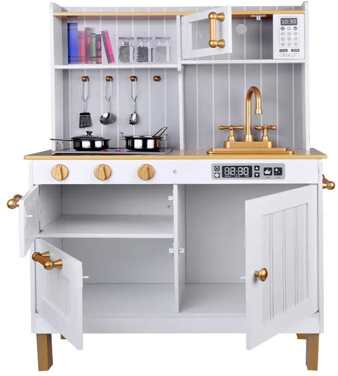 Elegantná biela drevená kuchyňa s príslušenstvom svetlo + zvuk ZA5387