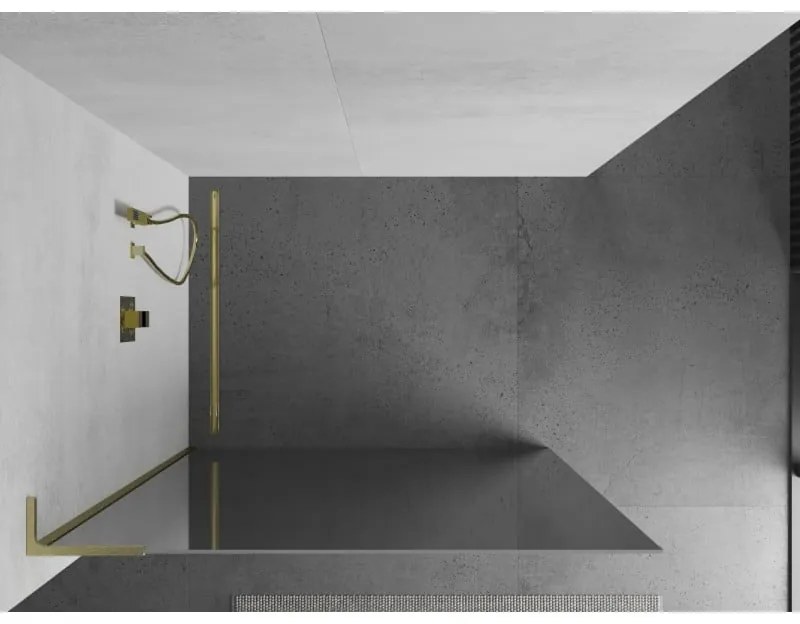 Mexen Kioto L, sprchová zástena Walk-In 70 x 200 cm, 8mm sklo vzor zrkadlo, zlatý matný profil, 800-070-103-55-50