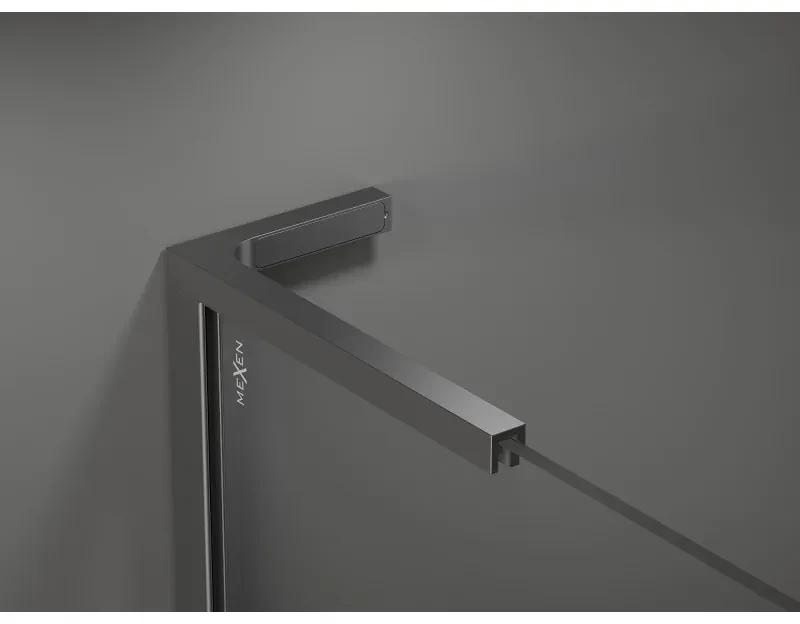 Mexen Kioto+ L, sprchová zástena Walk-In s poličkou a vešiakom 110 x 200 cm, 8mm číre sklo čierny vzor, grafitový profil, 800-110-123-95-77