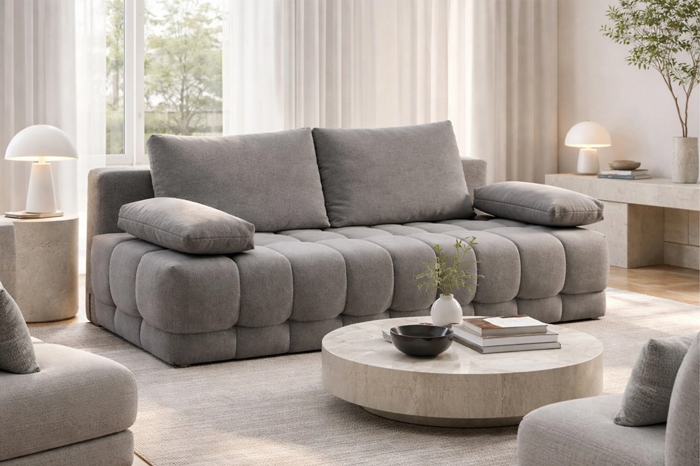 Rozkladacia pohovka Tuko s úložným priestorom – sivá pletenina Freya 210.21