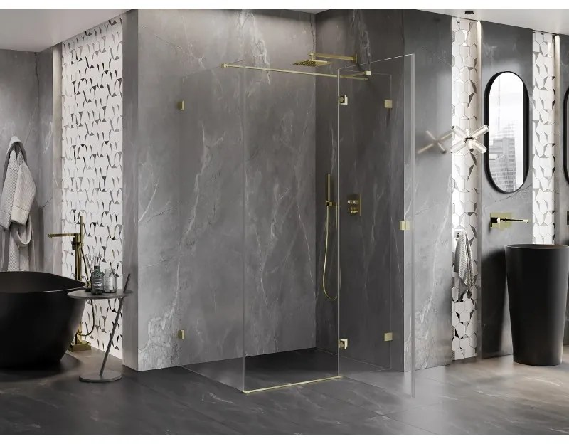 Mexen Lunar T, výklopný sprchový kút pravý 120 x 90 cm, 8mm číre sklo, zlatý kartáčovaný - 834T-120-090-55-00-P