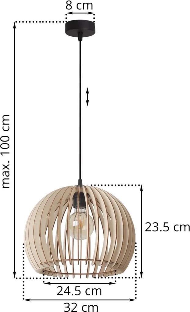 Závesné svietidlo Timber 6, 1x drevené tienidlo, (fi 32 cm)