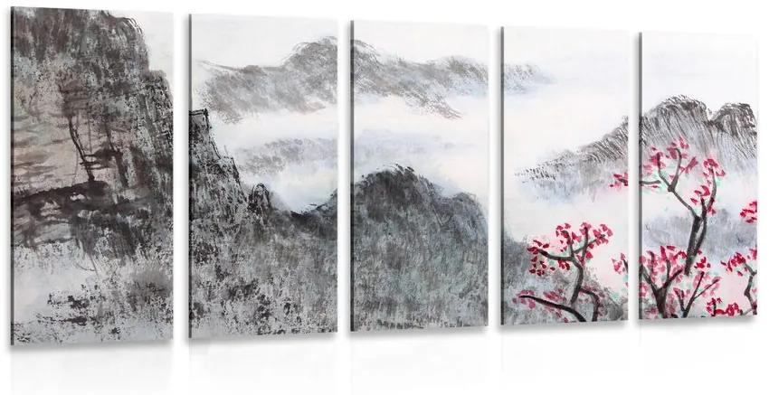 5-dielny obraz čínska krajina v hmle Varianta: 100x50