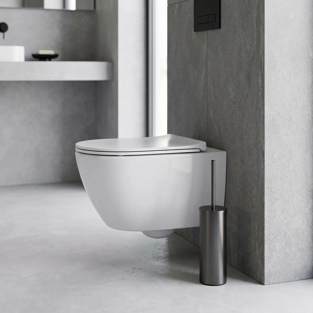 Rea B106, voľne stojaca WC kefa s kovovou nádobkou, 25,5 cm, titánová, REA-08870