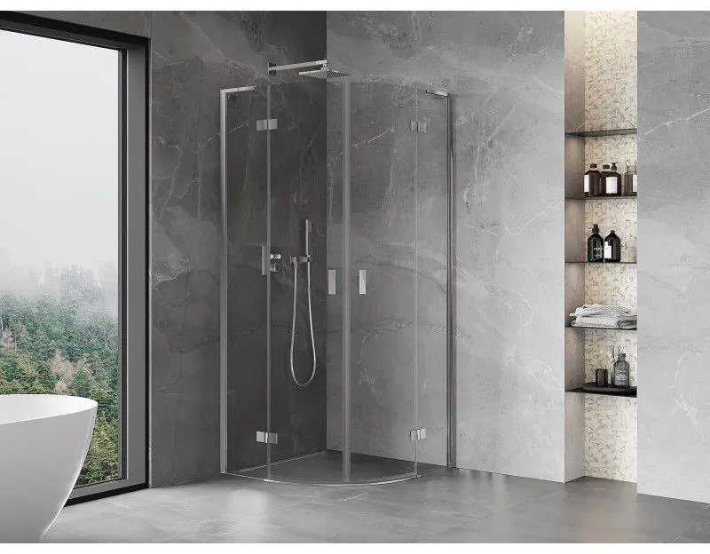 Mexen Mist L, štvrťkruhový sprchový kút s 2-krídlovými dverami, 100 x 100 cm, číre sklo, chrómový profil, 8A33L-100-100-01-00