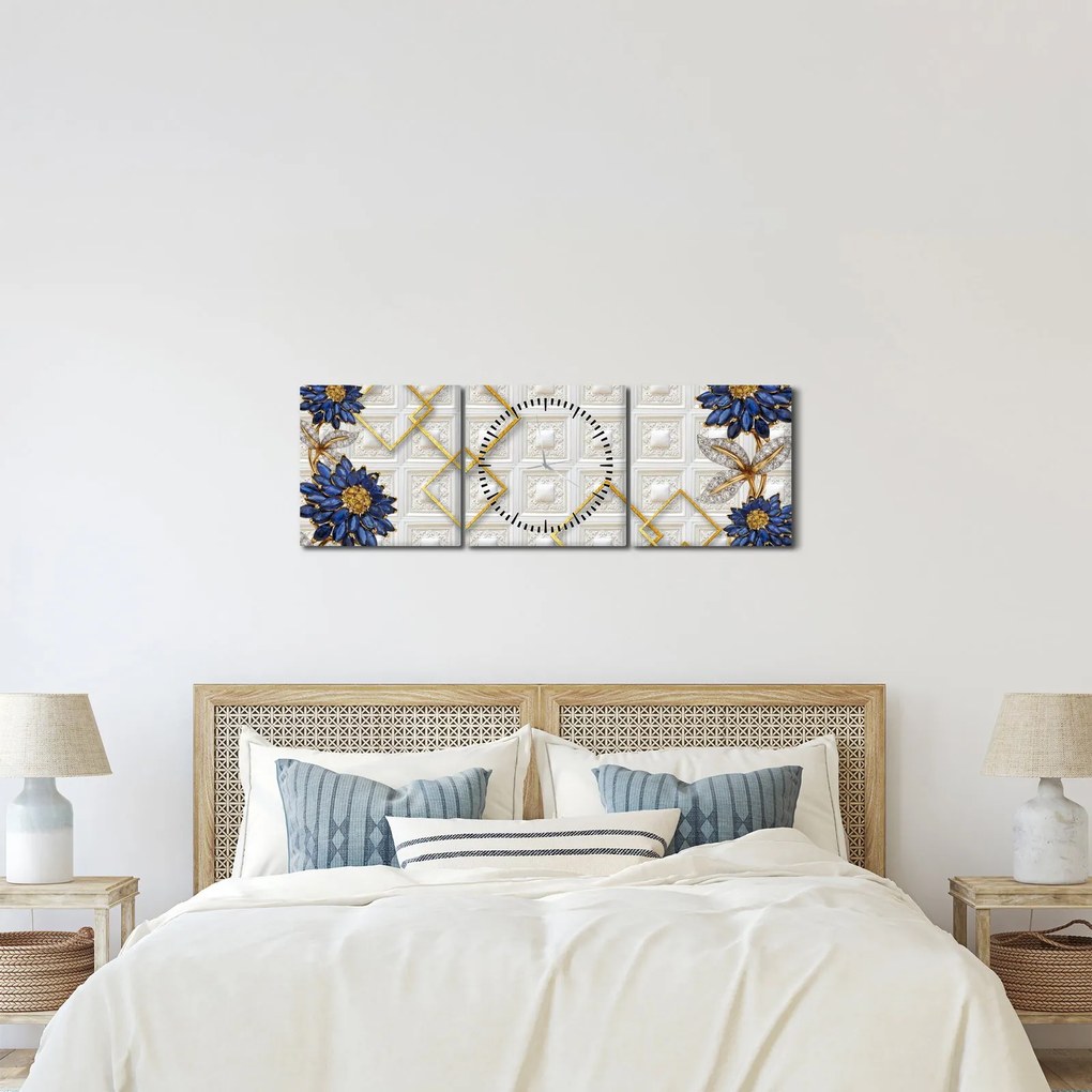 Obraz - Diamantové kvety (s hodinami) (90x30 cm)