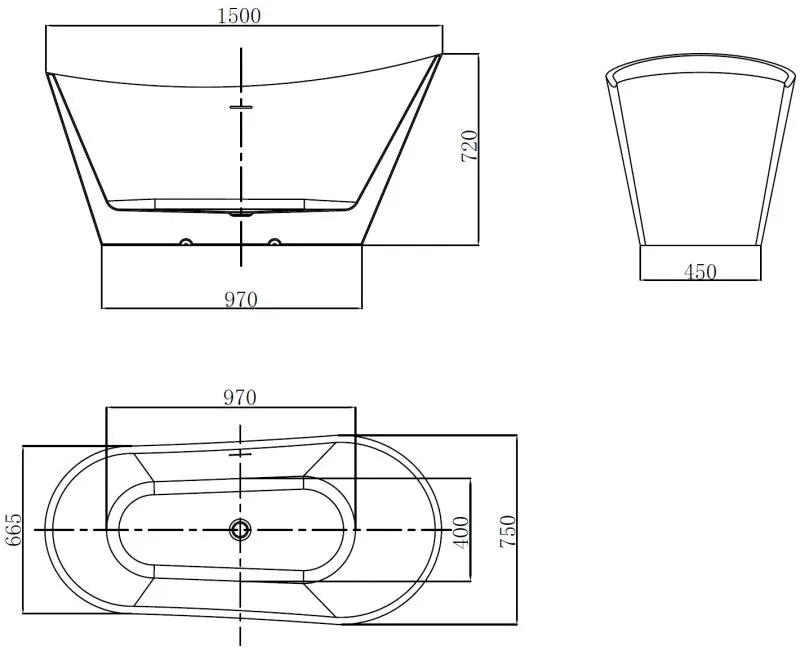 Mexen Dora, voľne stojaca vaňa 150 x 75 cm, biela/čierna, biely prepad, 52071507575-20