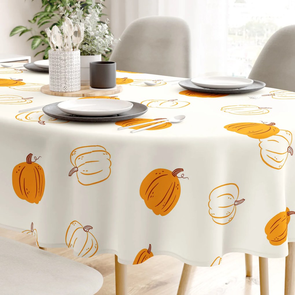 Goldea oválny obrus 100% bavlnené plátno - jesenné tekvice 140 x 280 cm