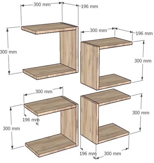 SADA 4x Nástenná polica BASE hnedá
