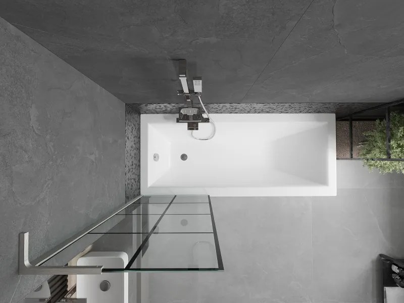 Mexen Next L, 1-krídlová vaňová zástena 60 x 150 cm, 6mm číre sklo-čierny vzor, 6mm číre sklo, profil brúsená oceľ, 895-060-000-03-77-97
