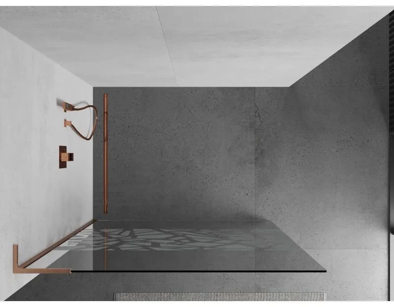 Mexen Kioto L, sprchová zástena Walk-In 110 x 200 cm, 8mm číre sklo biely vzor, medený matný profil, 800-110-103-65-85