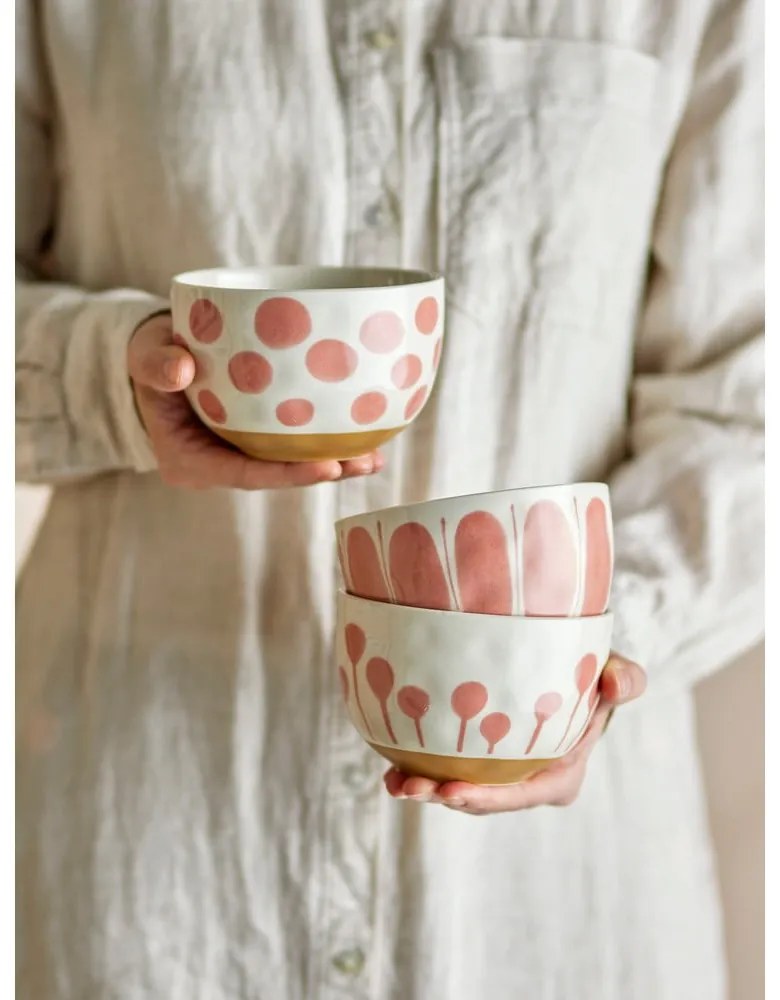 Misky v súprave 3 ks z kameniny v lososovej farbe/krémovej 500 ml Linora – Bloomingville