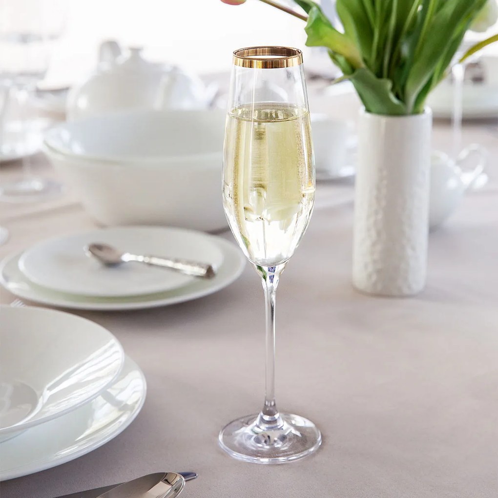 Pohár na šampanské s pozláteným okrajom 210 ml - Premium Glas Crystal - 321810