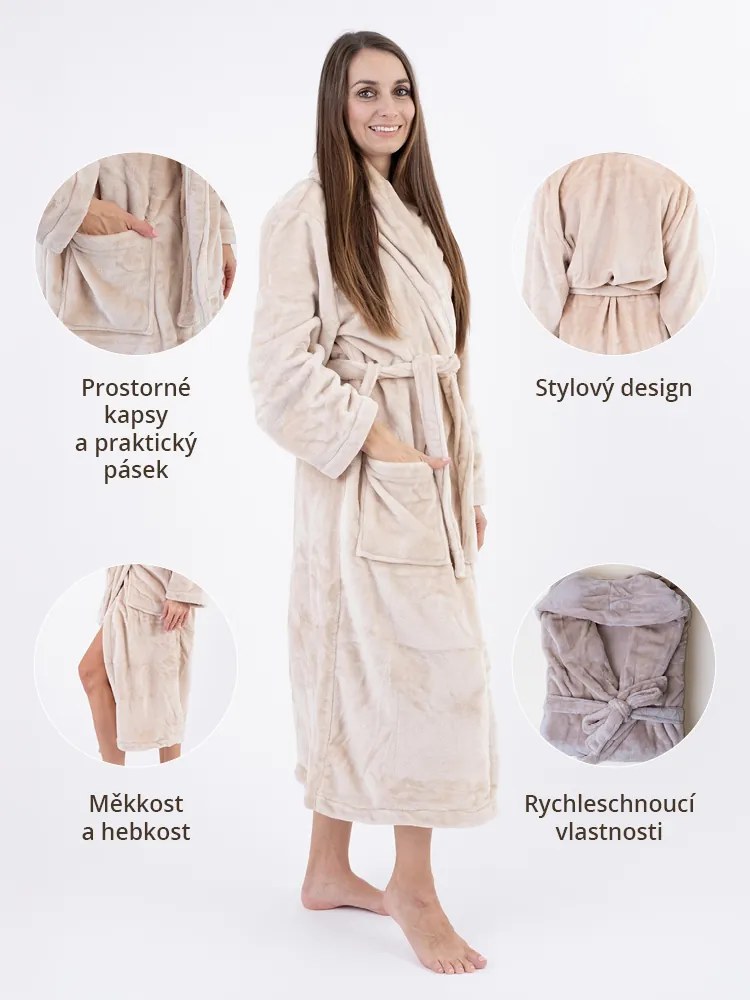 Mikroplyšový župan Mia - Laura mandlová veľkosť M