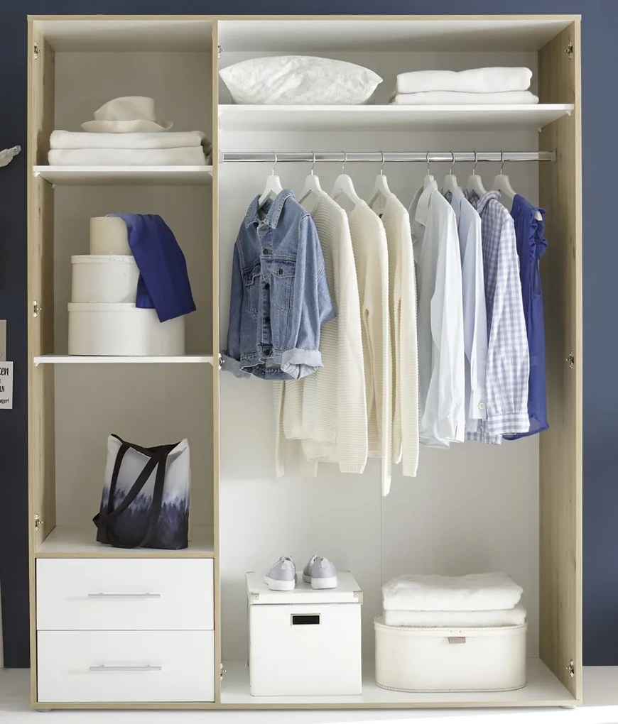 Šatníková skriňa Valencia,155 cm, dub artisan/biela