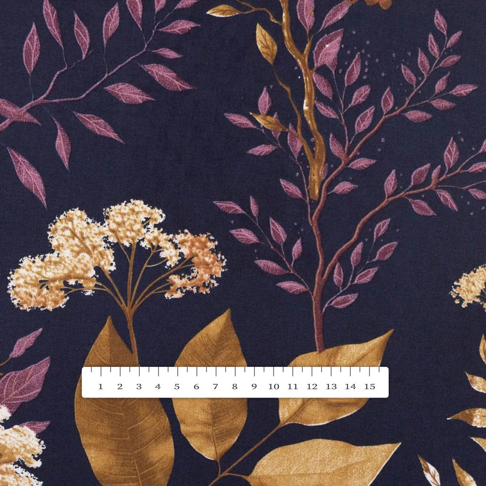 Biante Bavlnený okrúhly obrus Sandra SA-591 Jesenné vetvičky na tmavo modrom Ø 90 cm