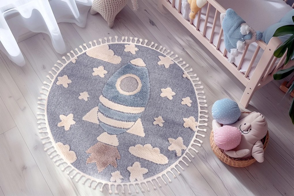 Obsession, Detský kusový koberec My Fano 391 Spac kruh, 133x133 (priemer) kruh, modrá, detská izba