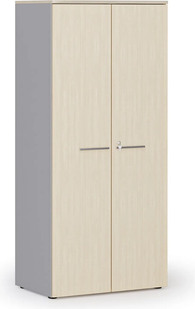 Kancelárska policová skriňa PRIMO GRAY s dverami, 800 x 500 x 1781 mm, sivá/breza