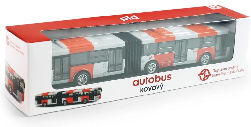 RAPPA Kovový kĺbový autobus DPP - PID Praha červený, 18 cm