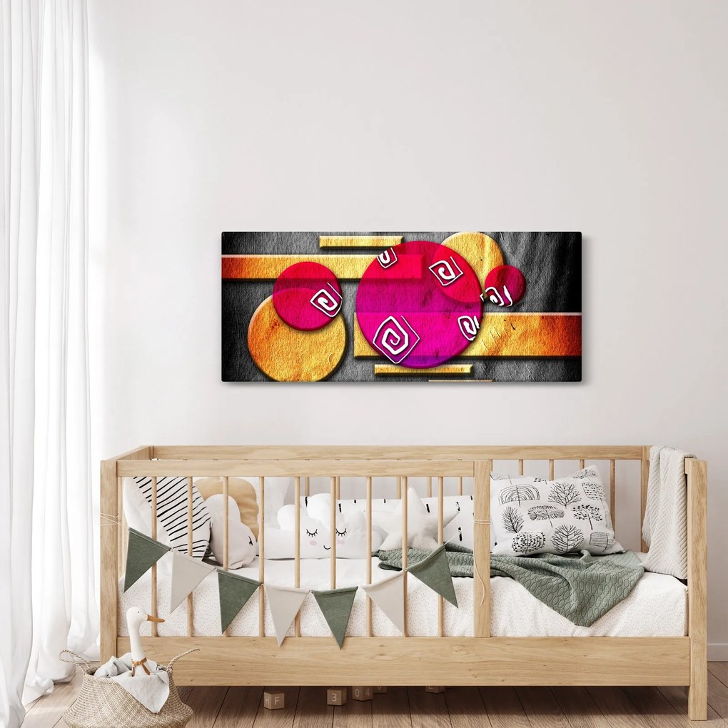 Abstraktný obraz s historickými symbolmi (120x50 cm)