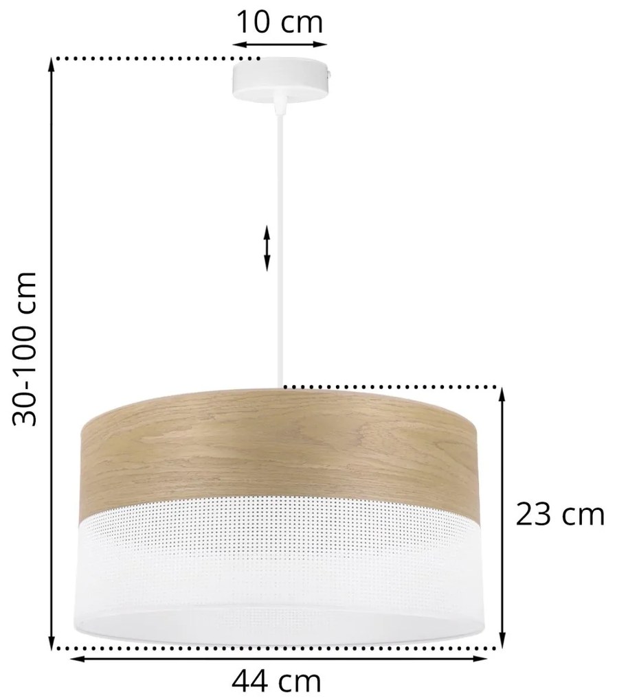 Závesné svietidlo Wood, 1x dýha zlatý dub/biele PVC tienidlo, (fi 44cm)