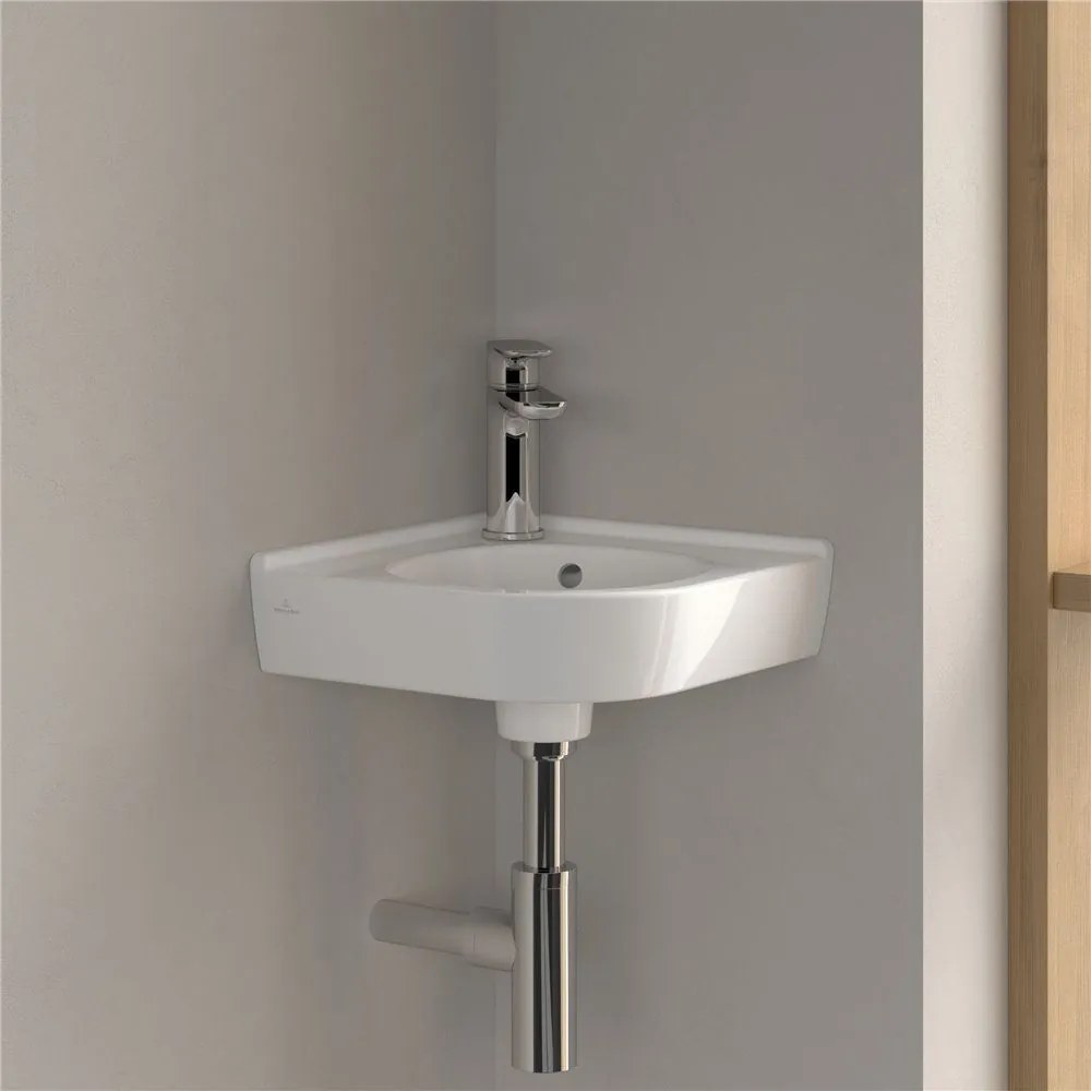 VILLEROY &amp; BOCH O.novo Compact rohové závesné umývadielko s otvorom, s prepadom, 450 x 400 mm, biela alpská, 73103201