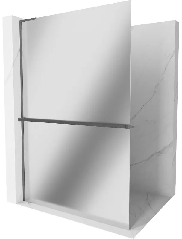 Mexen Kioto+ L, sprchová zástena Walk-In s poličkou a vešiakom 110 x 200 cm, 8mm sklo vzor zrkadlo, grafitový profil, 800-110-123-66-50