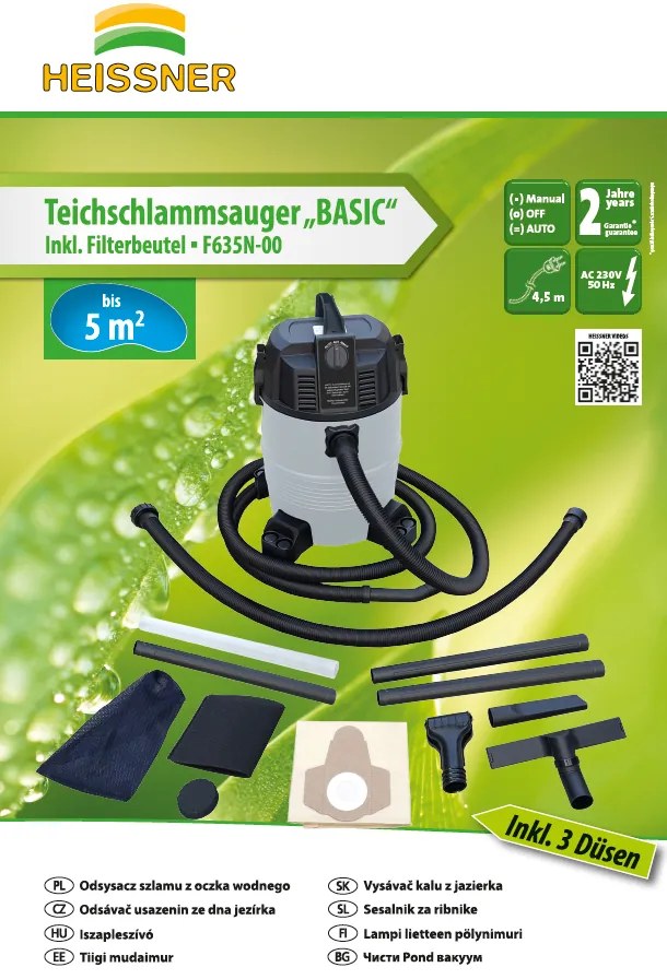 Heissner vysávač na rybníky "Basic" do 5 m², 1200-1400 W, vrátane príslušenstva F635N-00