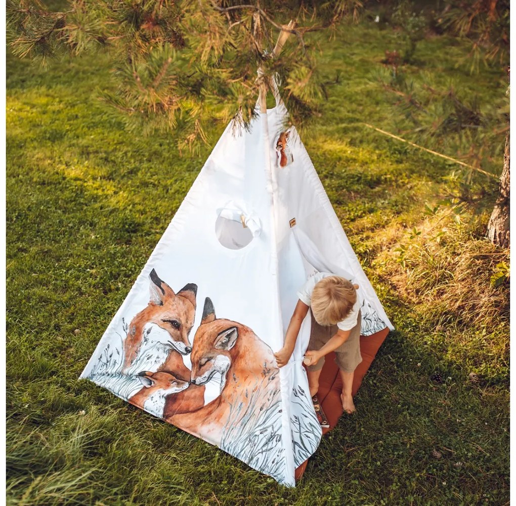 Detský indiánsky stan teepee LÍŠKA s podložkou a vankúšikmi