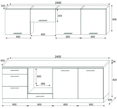 Kuchynská linka CELESTE 240 cm lesklá taupe