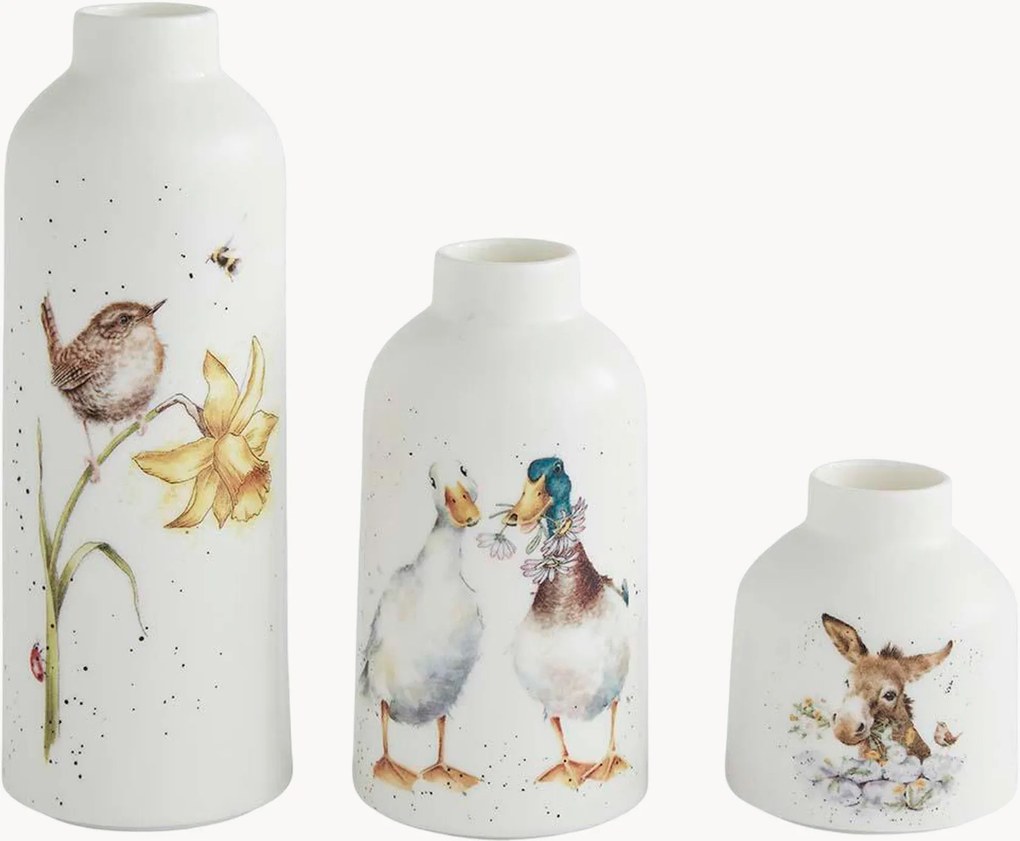 Vázy z jemného kostného porcelánu Wrendale, 3 ks