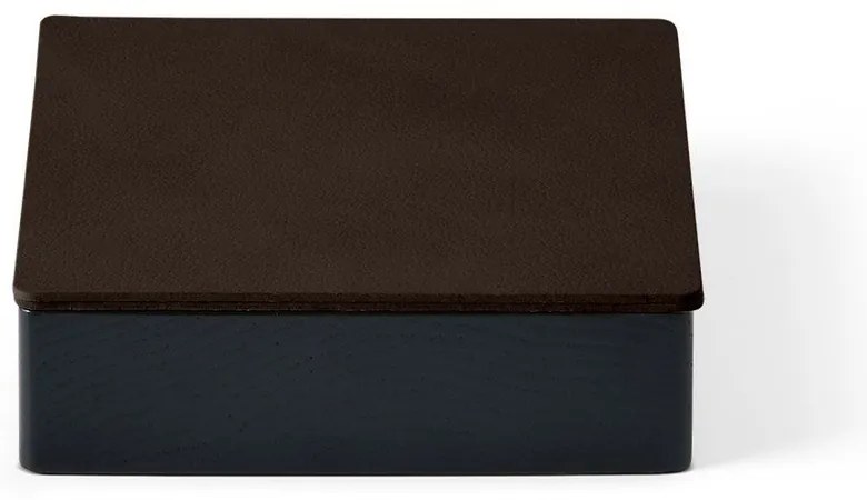 Čierny/hnedý drevený/z eko kože úložný box s vekom/dekoratívny 11x11x3,5 cm Square Nupo – LIND DNA